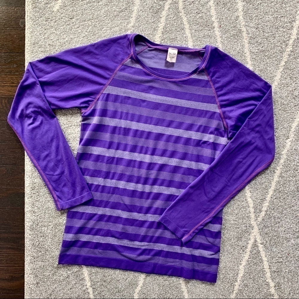 Champion Purple Striped Long Sleeve Wicking Top